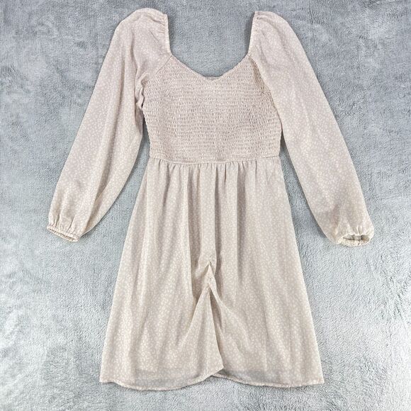 Jessica Simpson Fit & Flare Dress Womens M Ivory Leopard Smocked V-Neck Pullover - Picture 1 of 11